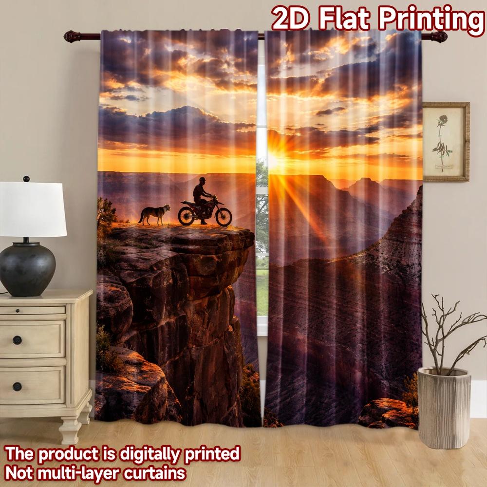 2D Flachdruck 2 Stück Vorhang Party Fenster Vorhänge Sonnenuntergang Abenteuer Klippe Digital Bedruckte Polyester Vorhänge Festliche Vorhänge für