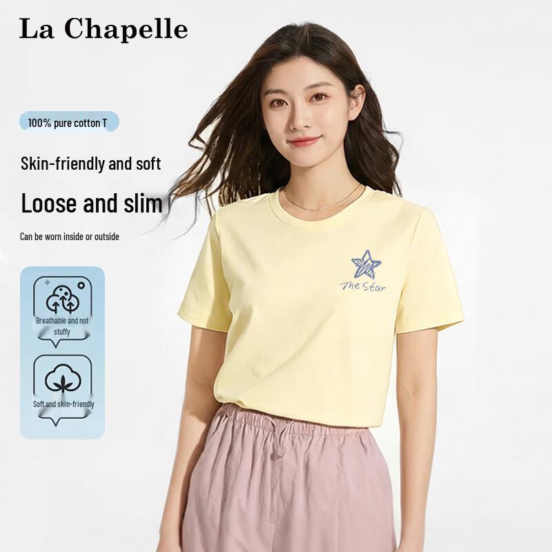 La Chapelle Women s 100% Cotton Short Sleeve T-Shirt with Heart Graphic M