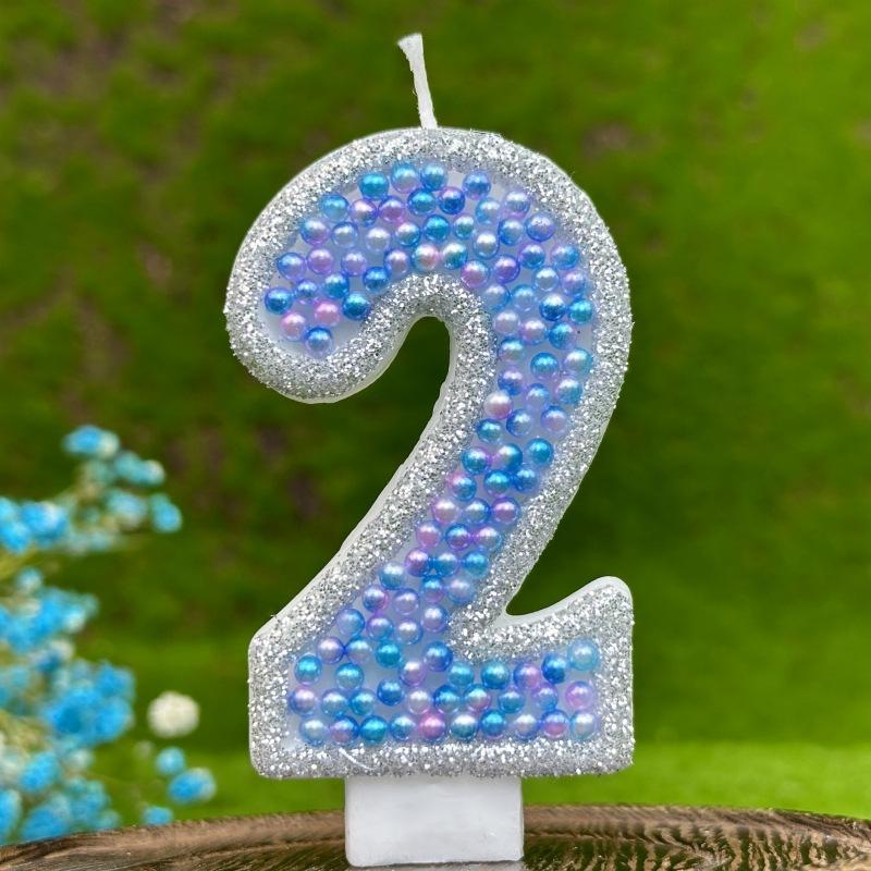 1pcs Blue Glitter Number0-9 Birthday Candles Cake Toppers Birthday Wedding Birthday Digital Cakes Dessert Decor Candle