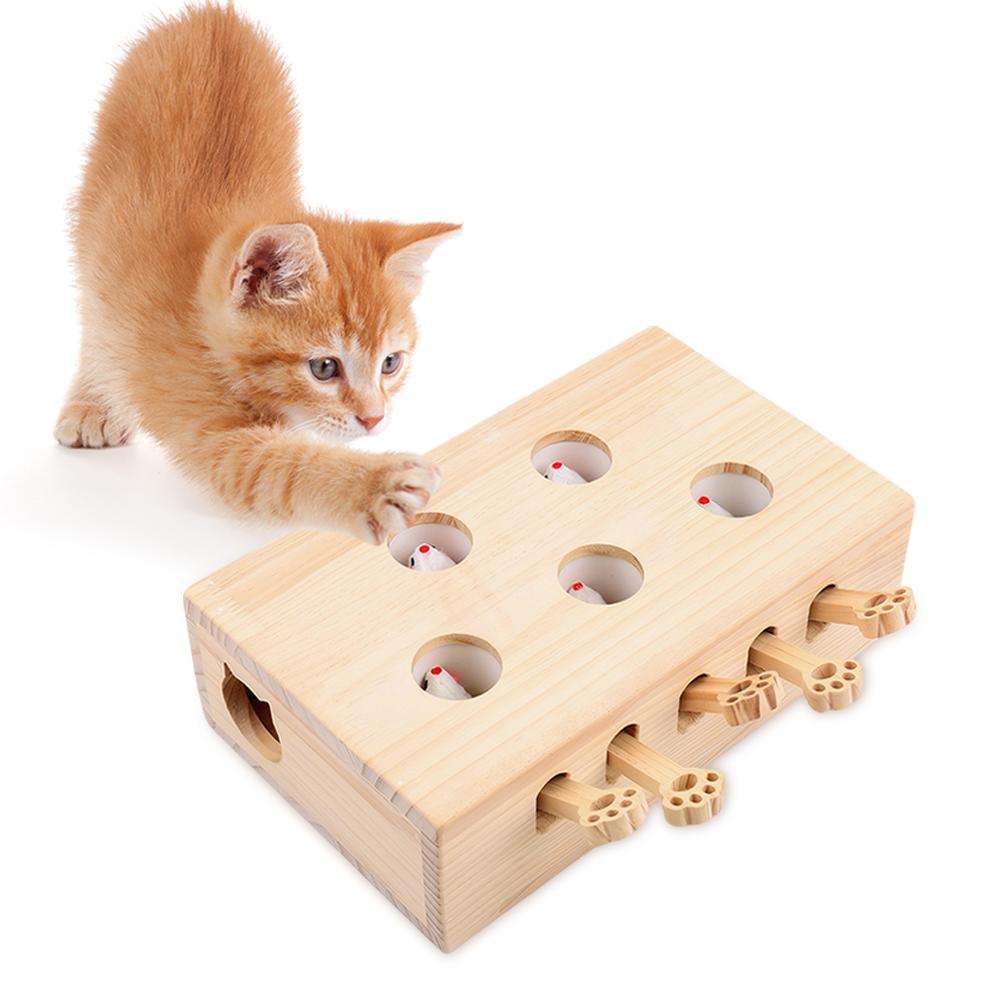 Wooden Whack-A-Mole Cat Toy Catch Mice Game Cat Enrichment Toys for Cats & Kittens