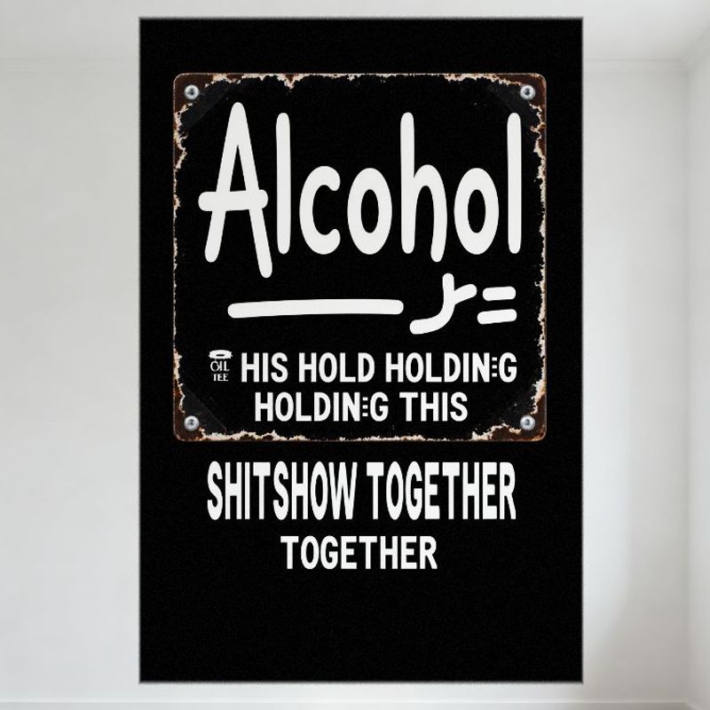 

Vintage Distressed California Alcohol Metal Tin Sign with Whimsical Japanese Character, SHITSHOW TOGETHER Rustic Bar Decor for 20x30cm（7.8x11.8inch）