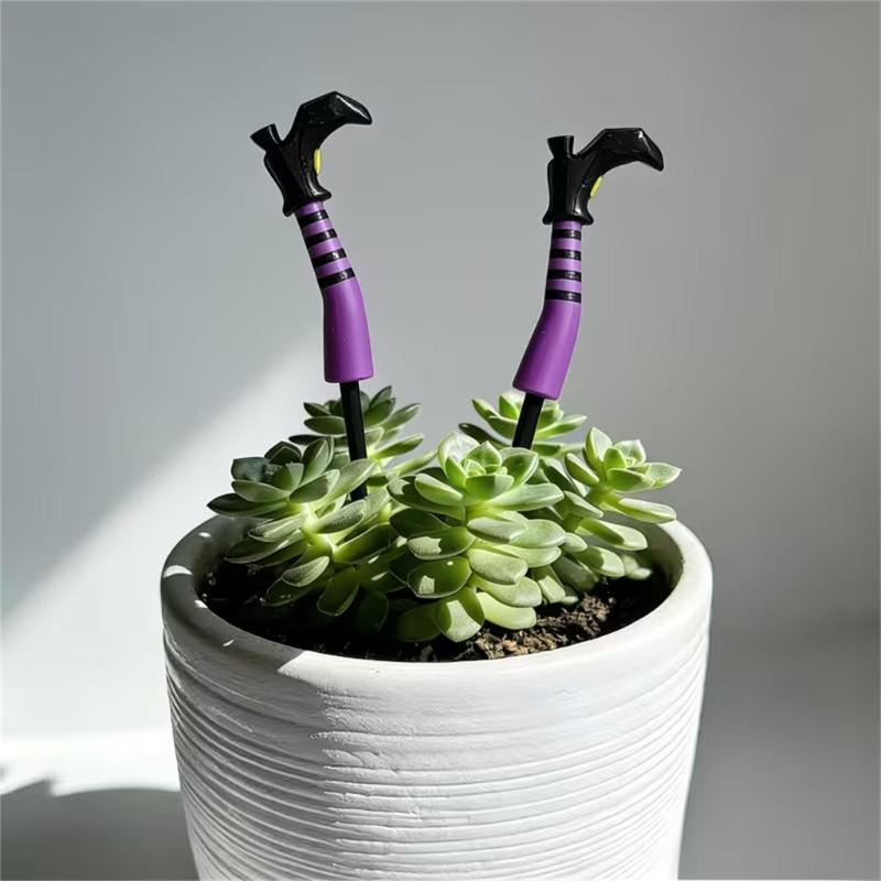 Gestreifte Bein-Blumentopf-Akzente für Halloween, 1 Paar Einsteck-Accessoire mit Stiel zur Verwendung für Pflanzgefäße und Regal-Szenen