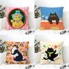 2 Cute Cat Illustrations Pillow Case Home Living Room Decoration Linen Pillowcover Pillow Cases Cushion Cover