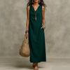 2026 new European and American cross-border Amazon bohemian cotton and linen loose fashion temperament V-neck sleeveless dress