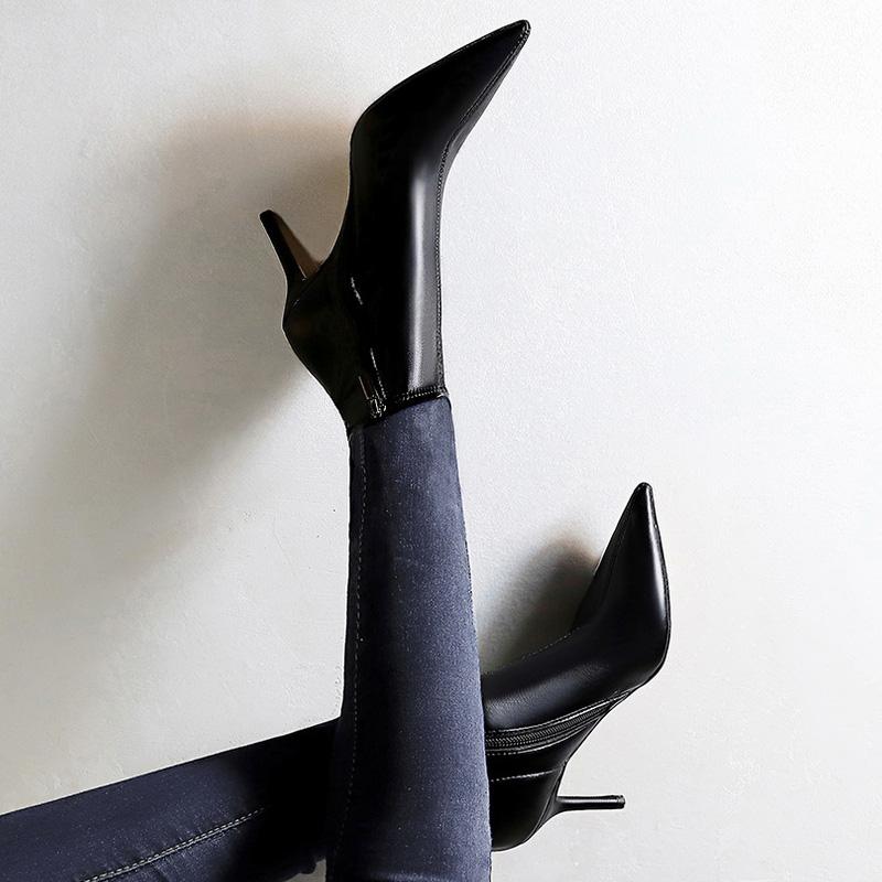 Shoes Leather Boots Women High-Heeled Boots Keep Warm Winter Boots Pointed Toe Stiletto High Heels Women Ankle Boots