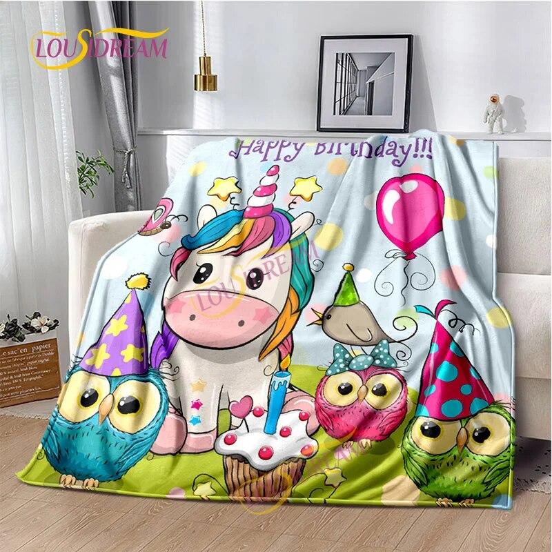Einhorn-Cartoon, waschbare Decke, Nickerchendecke für Kinder, vier Jahreszeiten, Sofa, Bett, warme Decke, anpassbar, personalisiertes Geschenk.