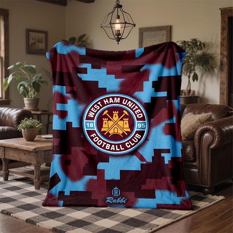Coperta in Flanella con Stampa West Ham United Calcio Morbida Calda Coperta da Divano Letto per Casa Ufficio Camera da Letto