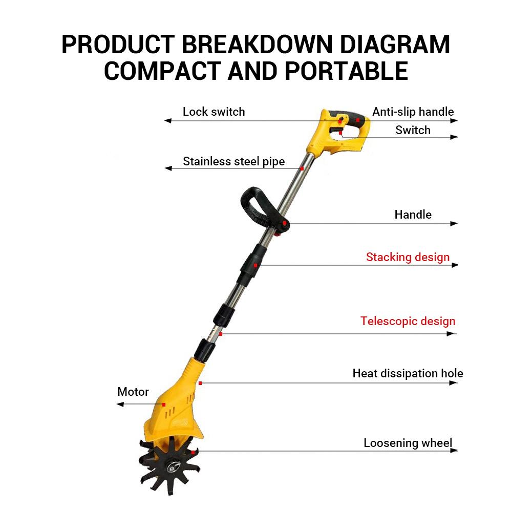 Electric Tiller Lawn Mower Garden Rototiller Cultivator Multi-purpose Weeding Trimmer Rotary Tractor Tool For Makita 21V Battery