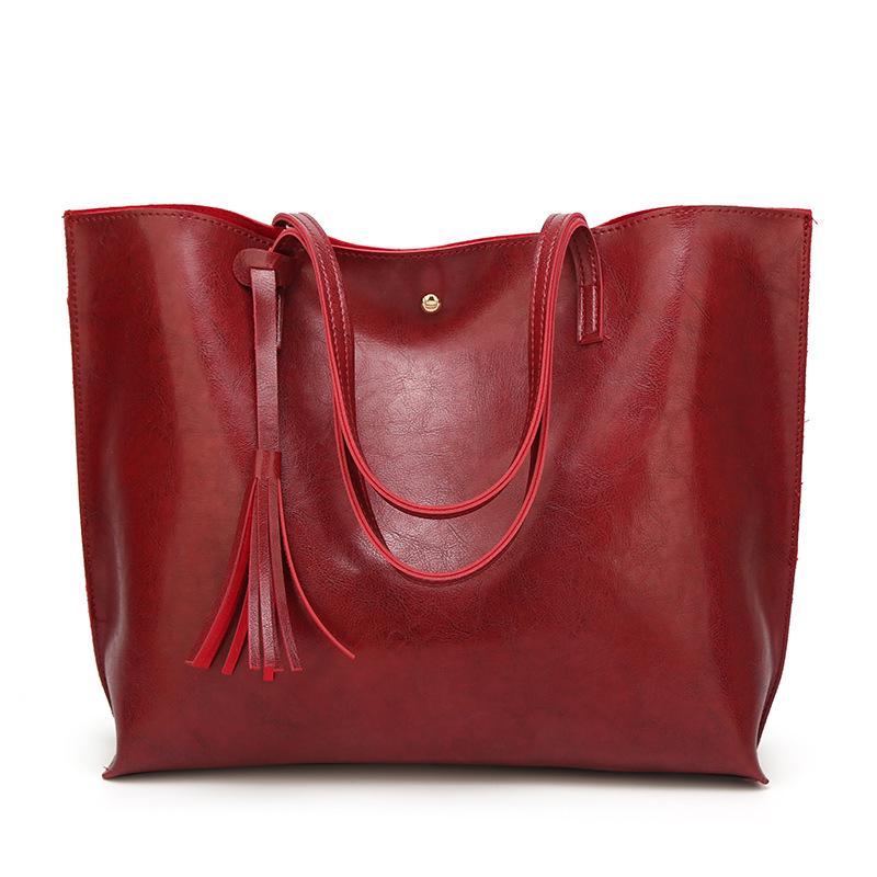 New All Matching Fashionable Handbags Simple Oil Wax Leather Casual Women's Shoulder Bags Large Capacity Tote Bags
