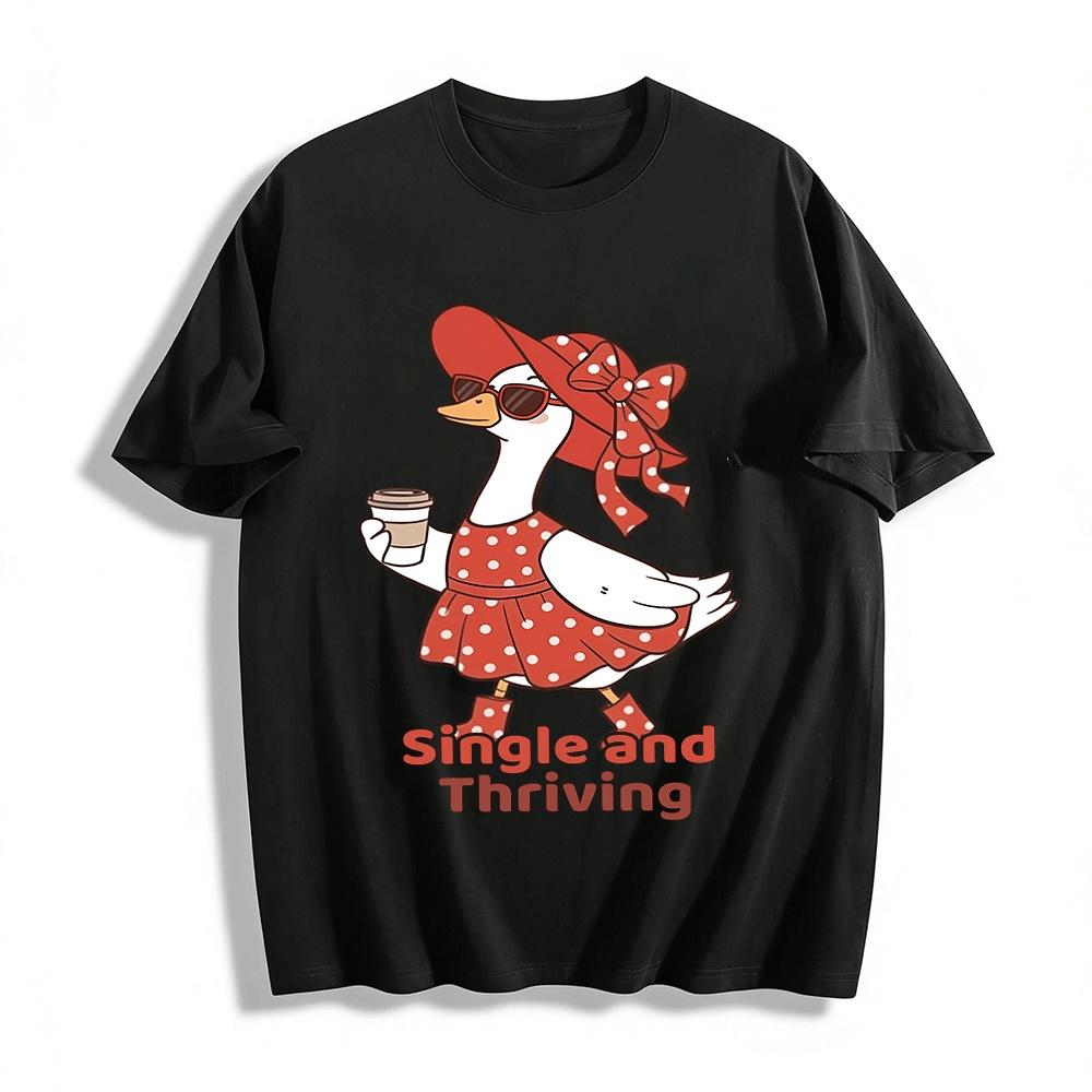 

Single And Thriving Polka Dot Duck Graphic Casual Tee Pure cotton T-shirt XXS