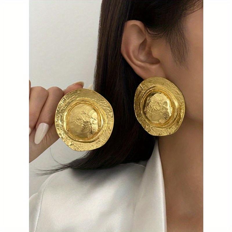 1 Pair Retro Exaggerated Punk Metal Hat Earrings, Minimalist Thick & Unique Gold Earrings, Suitable for Women's Daily and Party Wear