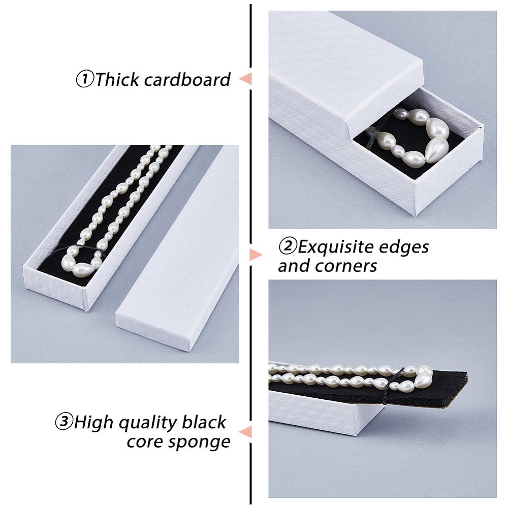 15Pcs Rhombus Textured Cardboard Jewelry Necklace Boxes with Black Sponge for Jewelry Gift Packaging Rectangle White 21.1x4.3x2.1cm
