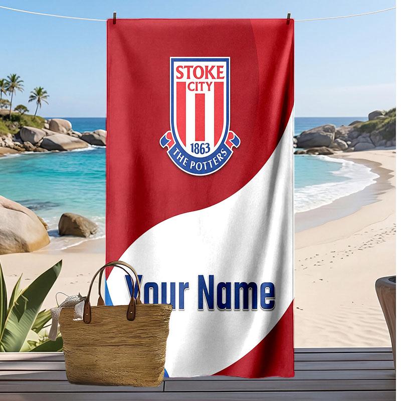 Stoke City FC Personalized Printed Beach Towel Soccer Logo Support Custom Name Text Absorbent Towel For Sport Travel Special Gift