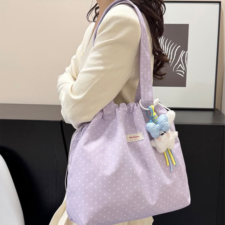 Polka Dot Drawstring Tote Bag Women's Large-capacity Shoulder Bag