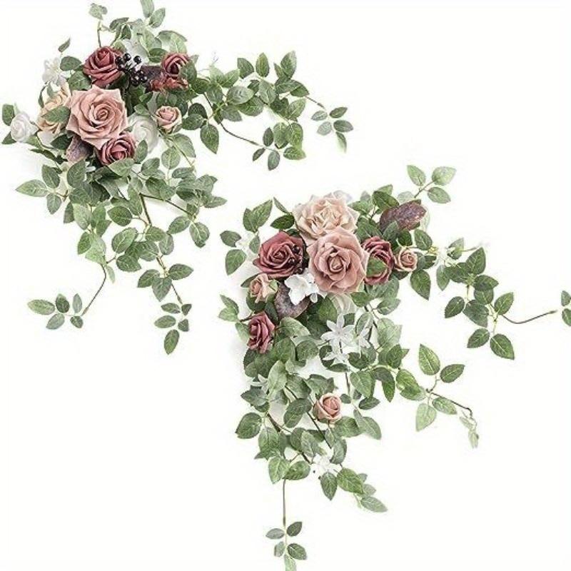 2Pcs Artificial Rose Green Plants Flowers Pendant Centerpieces for Outdoor Yard Patio Garden Wedding Arch Holiday Party Home Decor Gifts for Friends