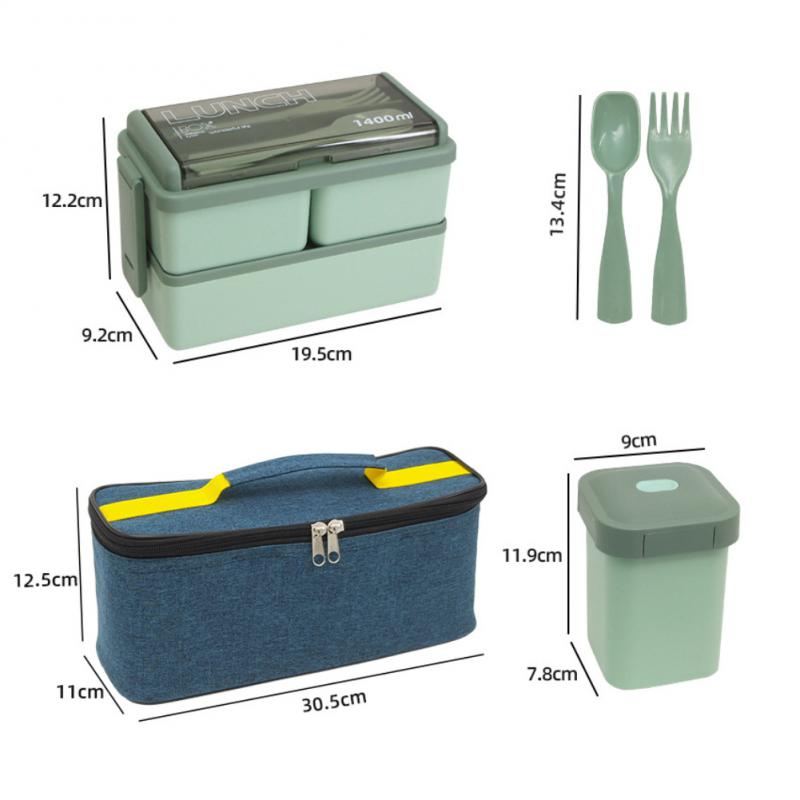 Double Layer Lunch Box For Kids School Microwave Bento Box With Fork Spoon Storage Bag Dinnerware Set Food Storage Container