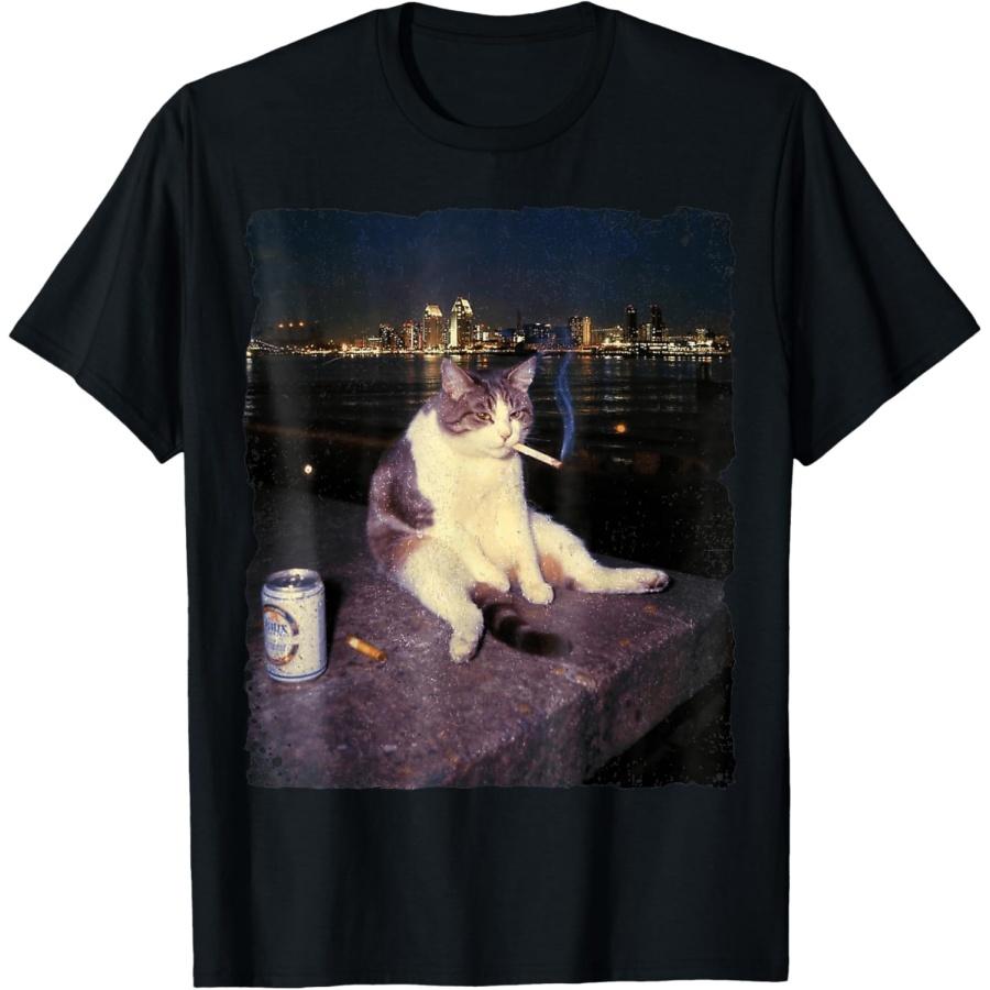 Кот-курильщик Забавный курящий кот Мем Глупый мозг Т-Ширт(3) S