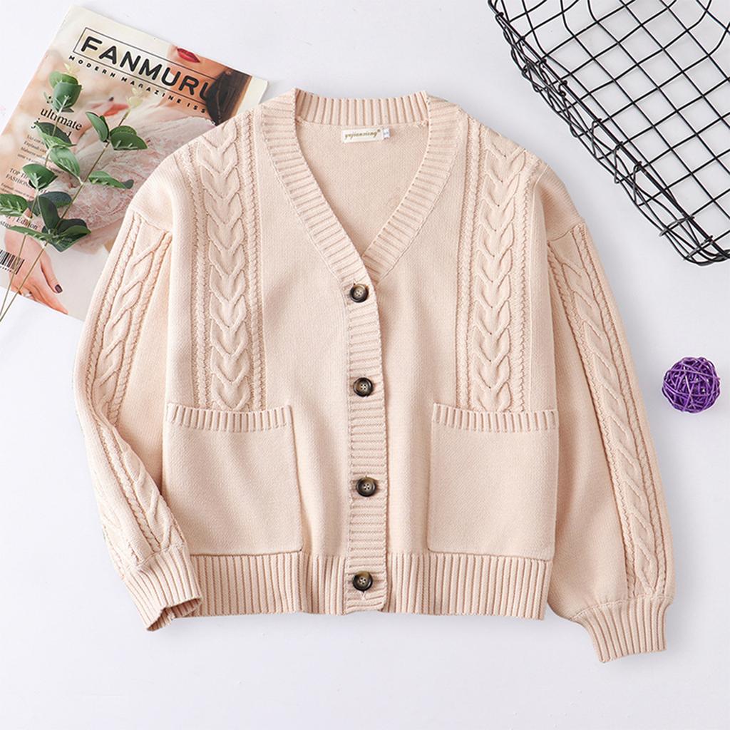 Women's Solid Color Long Sleeved Button Knit Cardigan Jacket Sweater Knit Sweater