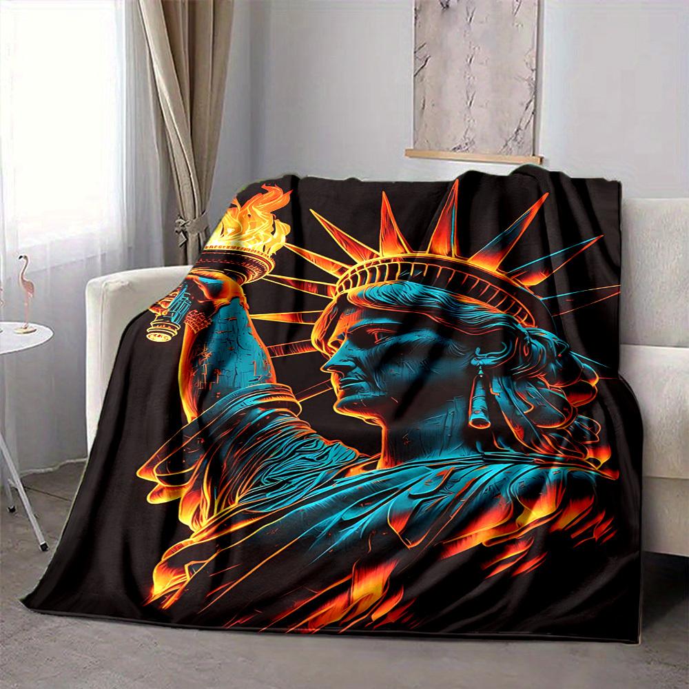 1pc Statue of Liberty Soft Comfortable Blanket Digital Print, All Season Multipurpose Knit Fabric Bedding, Office, Sofa Home Decor Blanket