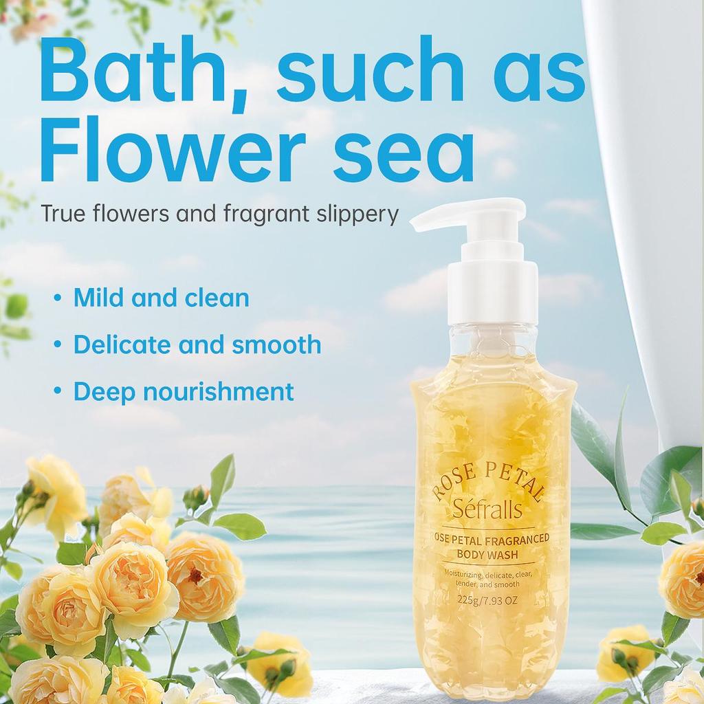 Bagnoschiuma Profumo di Petali di Rosa 225g, Pulizia profonda, idratante e idratante, contenente petali di rosa autentici