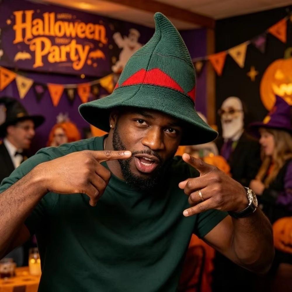 Color Blocked Witch Hat Spire Halloween Hat Knitted Wizard Cap Photography Prop