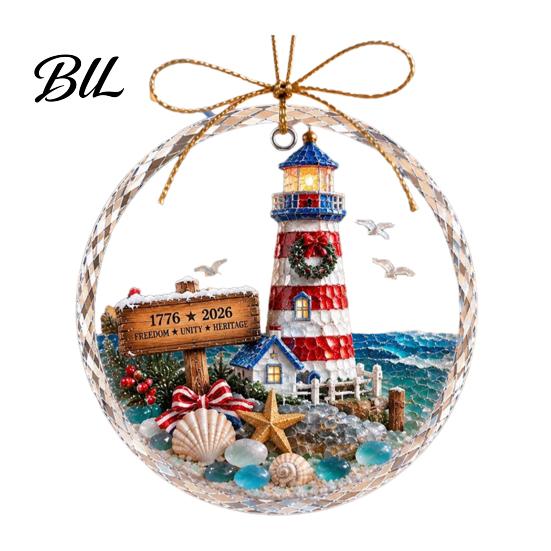 Holiday Party Hanging Ornaments Ocean Themed Christmas Ornaments, Lighthouse/Wreath/Santa Claus/Xmas Tree/Snowman/Deer Festive Decor Supplies