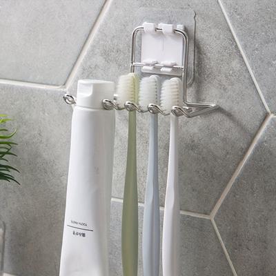 Stainless Steel Toothbrush & Toothpaste Holder - Wall-Mounted, No-Drill Installation, Multi-Functional Bathroom Organizer For  T