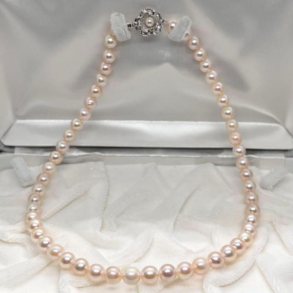 Used [Certificate of identification included] Akoya pearl pearl necklace Pearl silver SILVER stamp 7-7.5mm pearl necklace