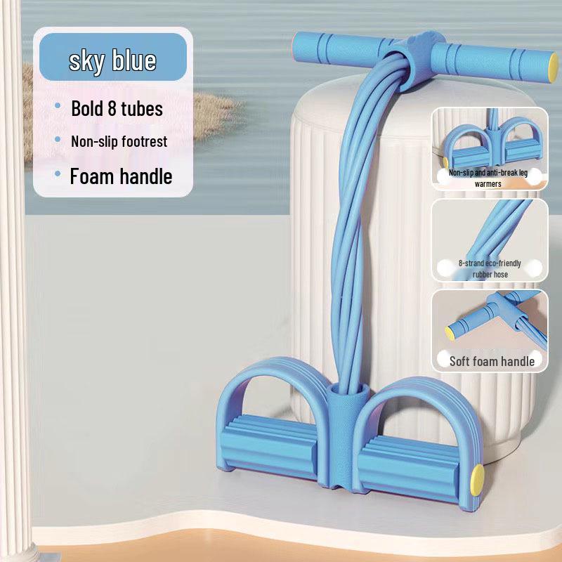 6-Tube Foot Pedal Resistance Band - Sit-Up Assist & Stretch Fitness Equipment for Shoulder & Back