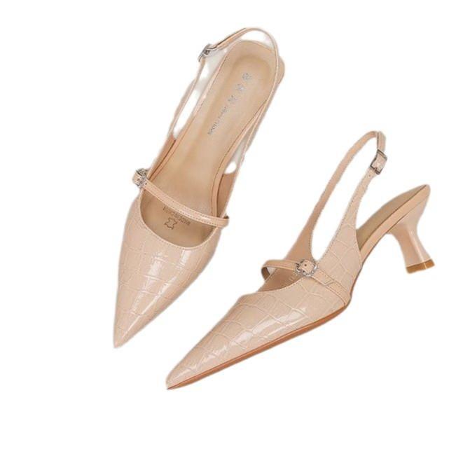 Thin Heel Bag Head Empty Sandals Women's 2025 Spring and Summer British New Pointed Back Strap Professional High Heels Women
