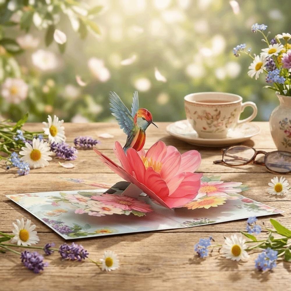 3D Hummingbird Pop Up Birthday Cards Nature Theme 20*15cm Hummingbird Pop Up Card 3D Flower Greeting Card Anniversary