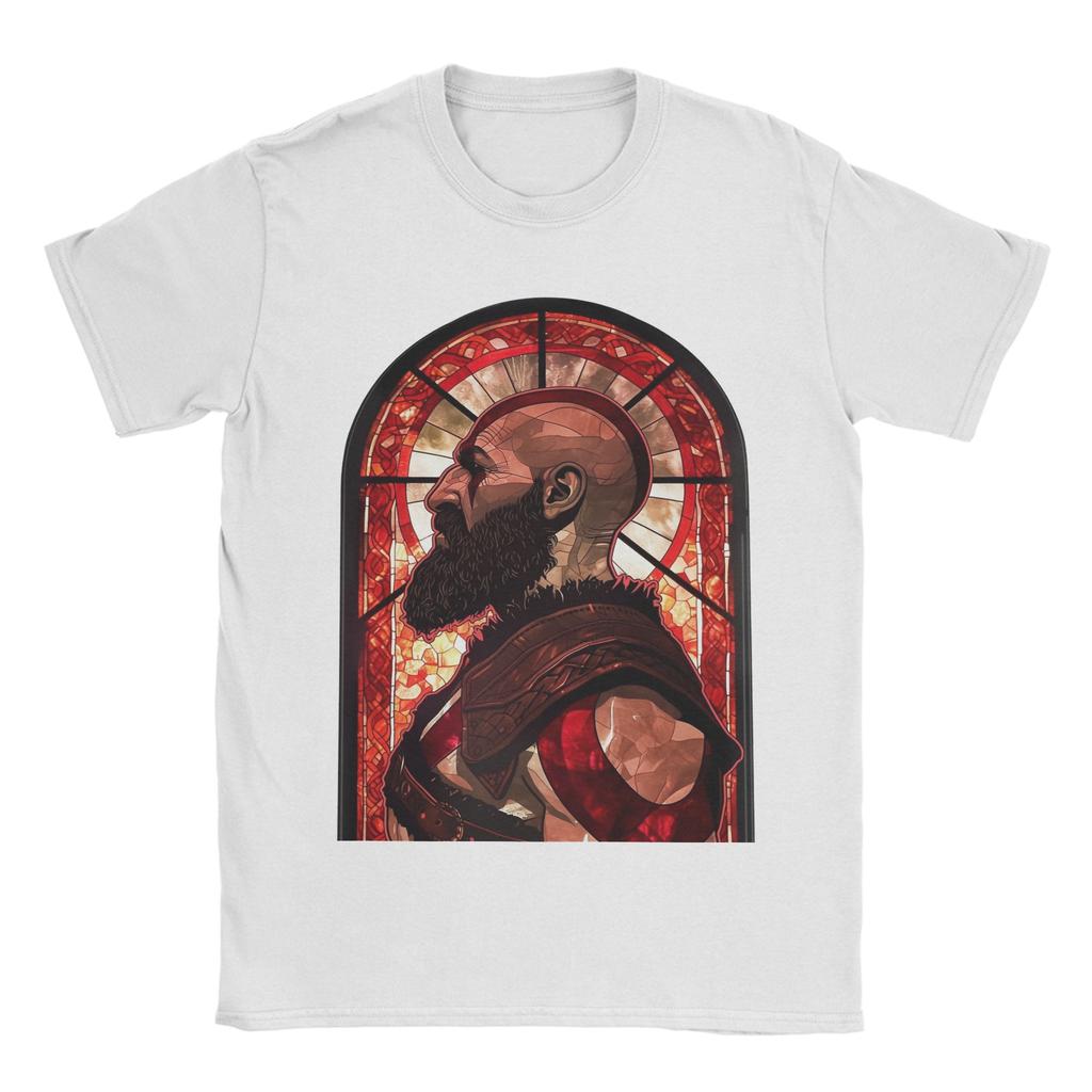 Unisexs TShirt Stained Glass Kratos God Of War Vintage Cotton Tees Short Sleeve T Shirt Crewneck Clothes New Arrival