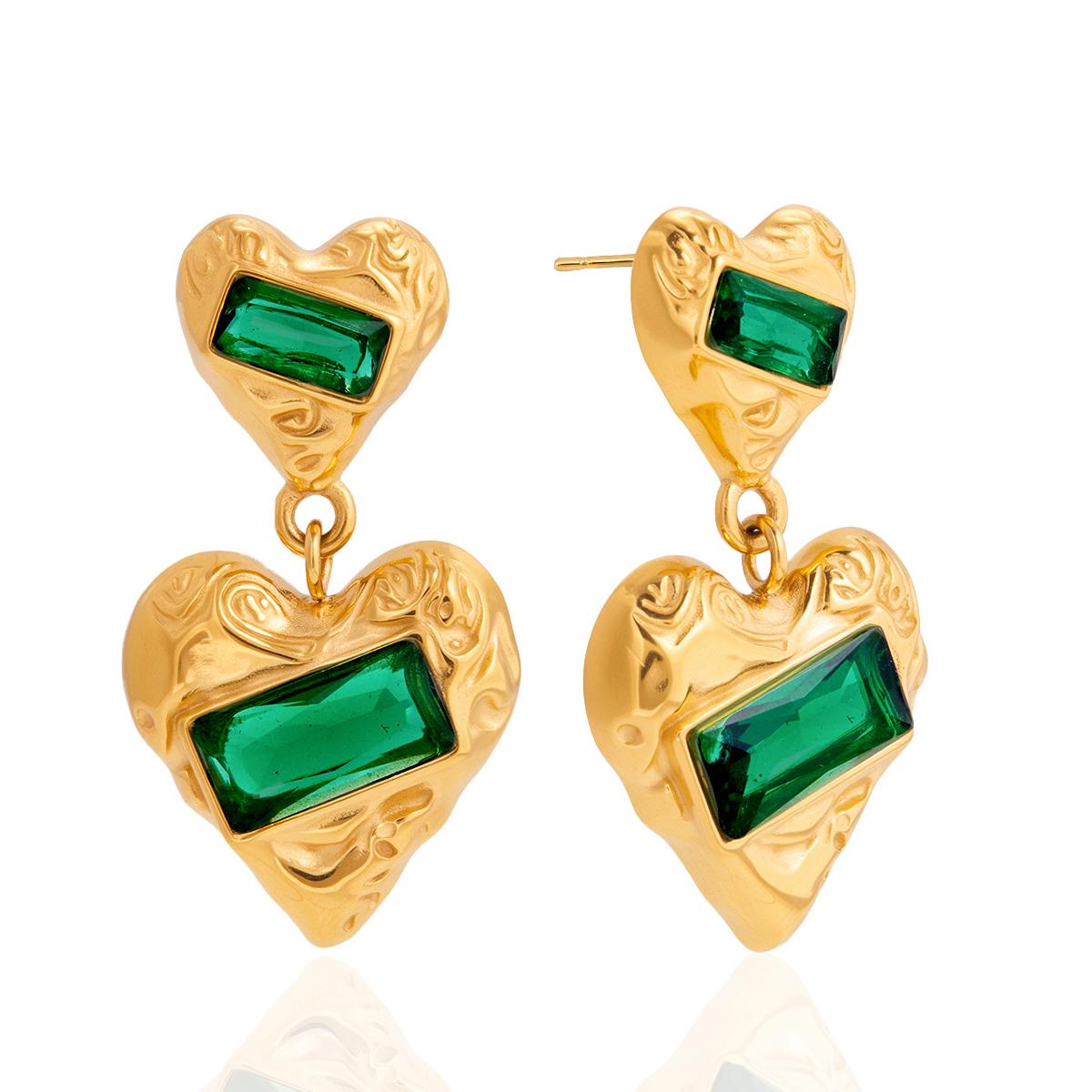 

Yori Hammered Square Green Cubic Zirconia Heart Pendant Earrings Golden Metal Geometric Accessories Bijoux Femme Fashion Jewelry