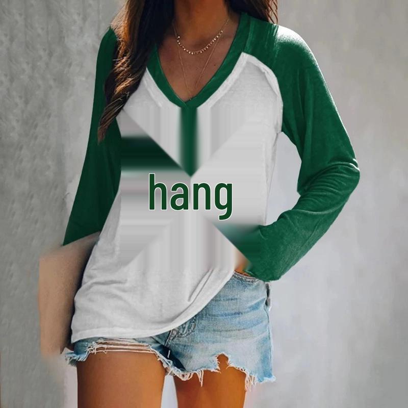 

Женская футболка с длинным рукавом и V-образным вырезом с 3D-принтом трилистника и рукавами реглан с градиентом для весны и осени 3XL