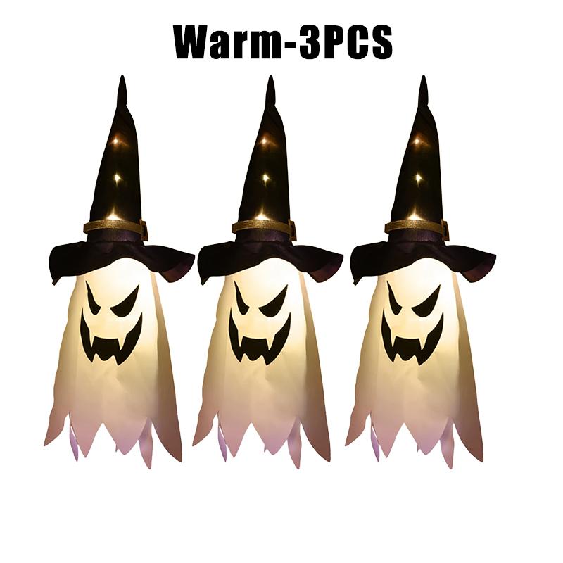 Glow in Dark Halloween Pendant LED Light Up Ghost Wizard Hat Necklace Scary Party Prop Festival Dress Up Accessory