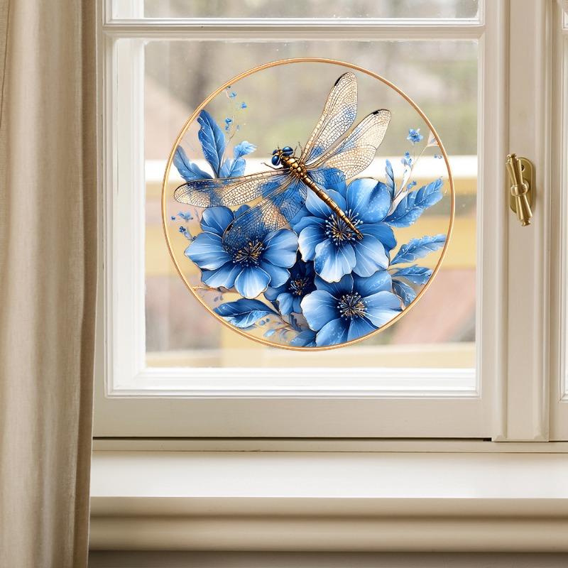 Painted Blue Flowers Butterflies Balcony Glass Windows Beautification and Decoration Electrostatic Uv Window Sticker