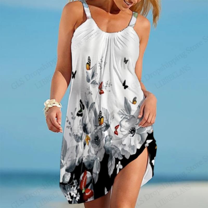 Sleeveless Strap Dress Beach Elegant Summer Letter Love Flower 3d Print Dress Sexy Bohemian Floral Dress Party Evening Dresses