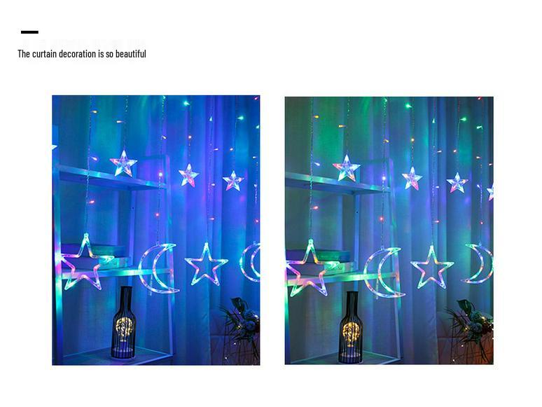 LED Star and Moon Curtain Lights - Waterproof Decorative String Lights for Birthday, Party, and Holiday Décor