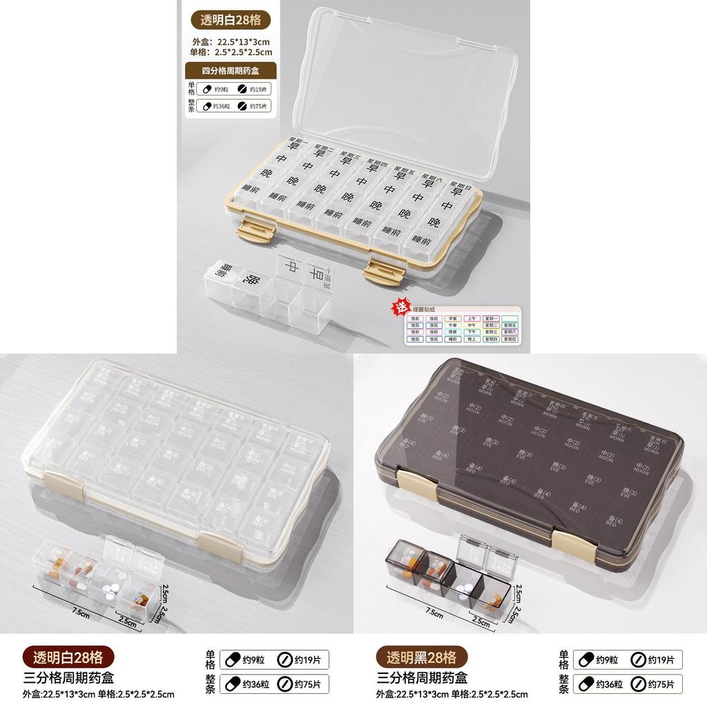 Multicolor Weekly Pill Organizer With 28 Compartments For Travel And Home Storage