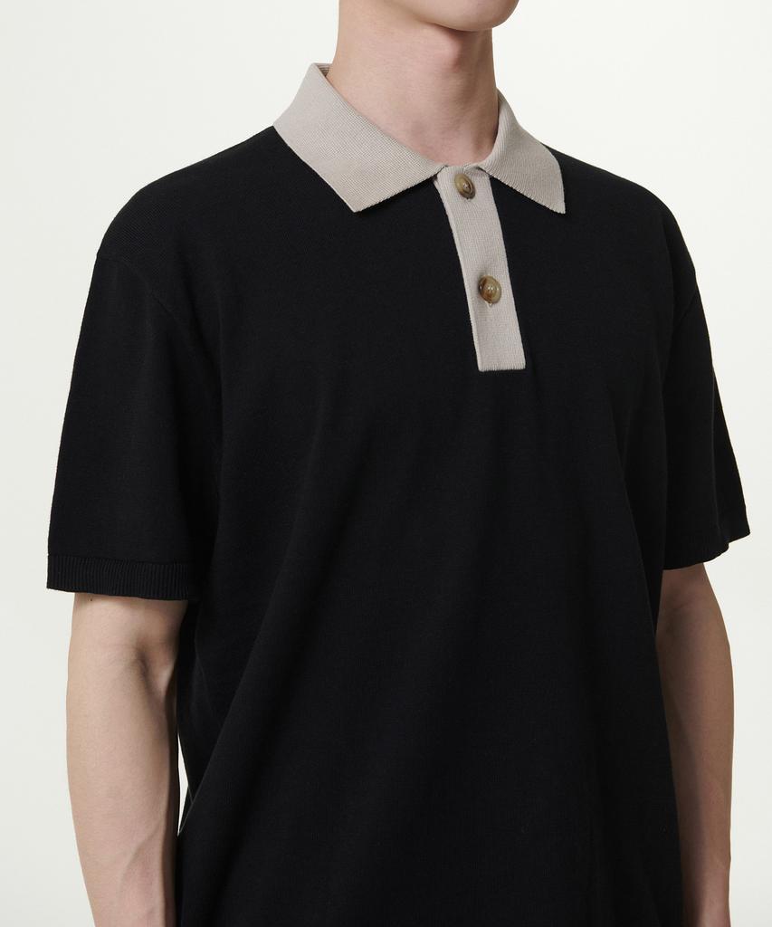 Musinsa Standard Contrast Collar Knitted Polo Shirt [Black]