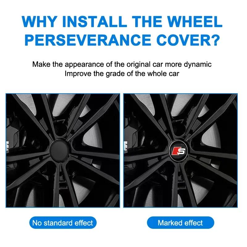 For Audi  A34pcs Car Wheel Center Hub Cap Badge Emblem Decal Wheel Sticker For Audi A3 A6 Q3 B5 B6 B7 B8 B9 Q7 8P 8V 8L A5 A4 C6 C5 C7 4F A1