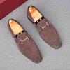 Fashion New Men's Cow Suede Leather Slip On Shoes Male Designer Metal Button Loafers Wdding Prom Homecoming Footwear Zapatos Hombre