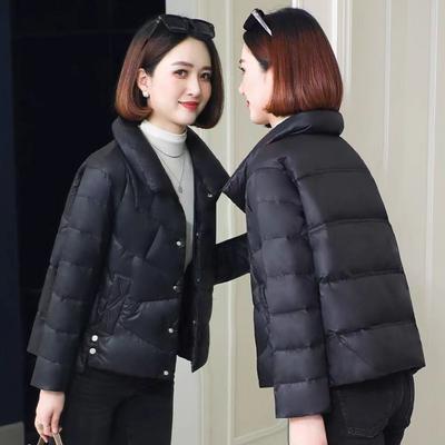 Kurze Daunen Baumwolljacke für Damen im Winter Dicke Übergröße Schwarz Stehkragen Brotjacke