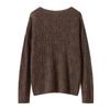 Korean Style Women's Cashmere Lyocell Round Neck Hollow Knit Sweater