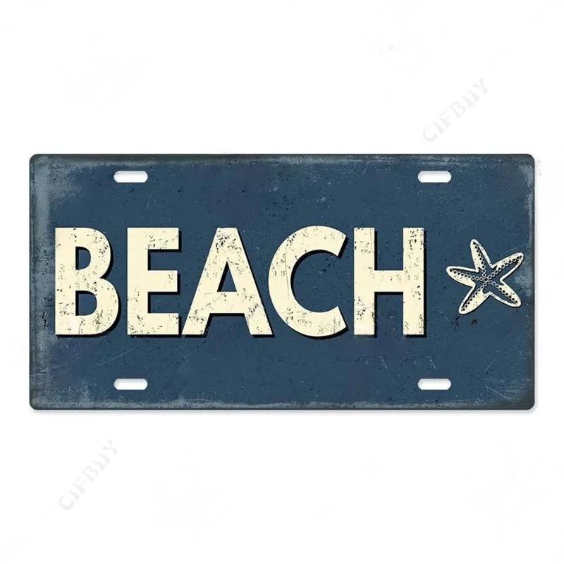 Сувенирная номерная табличка с пляжной тематикой, Металлическая вывеска для побережья 15x30 см