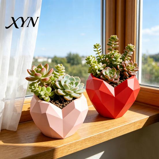 Charming Plant Container Geometric Heart Shape Flowerpot, Decorative Flower Pot for Indoor Elegant Home Decor Planter Outdoor, Creative Love