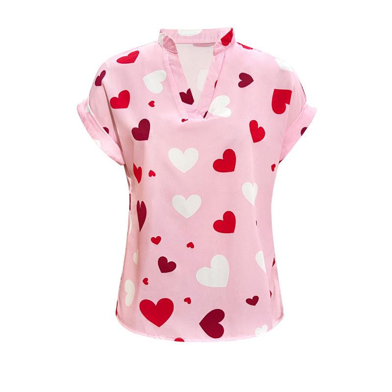 Spring and Summer New Women's Clothing Hot-selling Heart Print Shirt