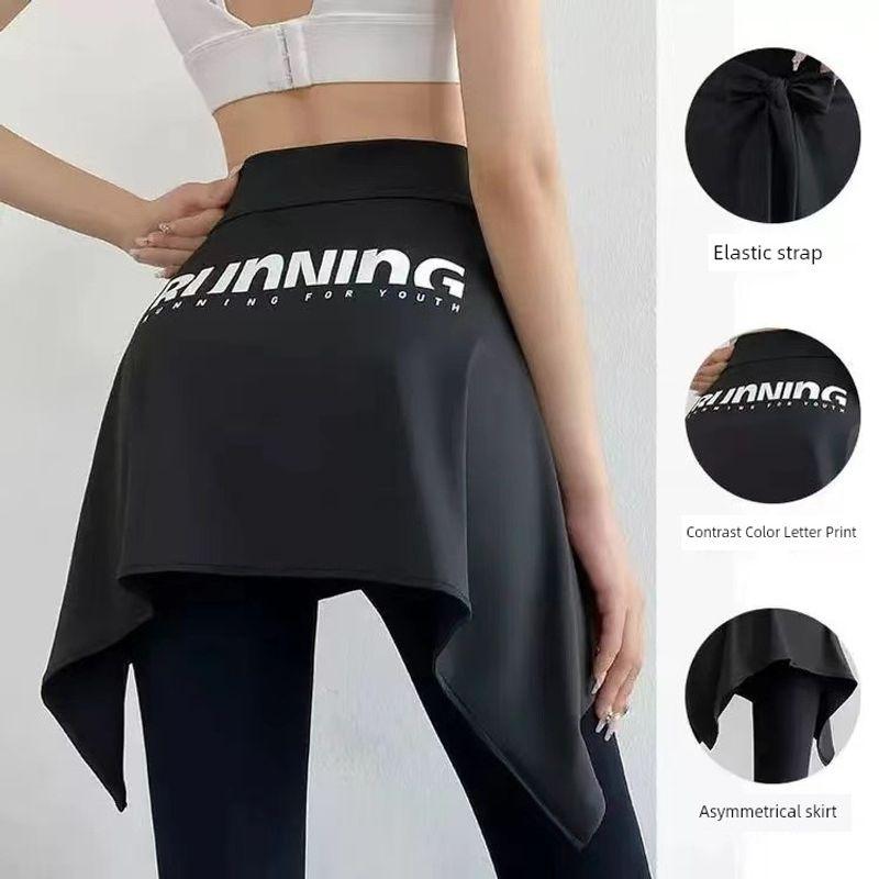 

Облегающее бандажное платье для йоги, спортивный модный скотч против смущения, фитнес, бег, цельное платье до середины тела, шторка для прикрытия ягодиц Black (letter model) All yards