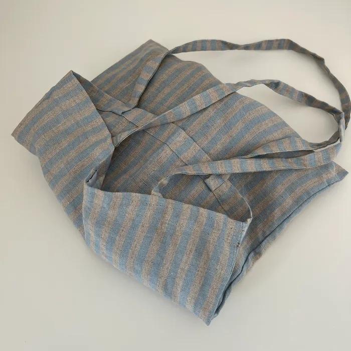 Linen sky-blue striped mini bag