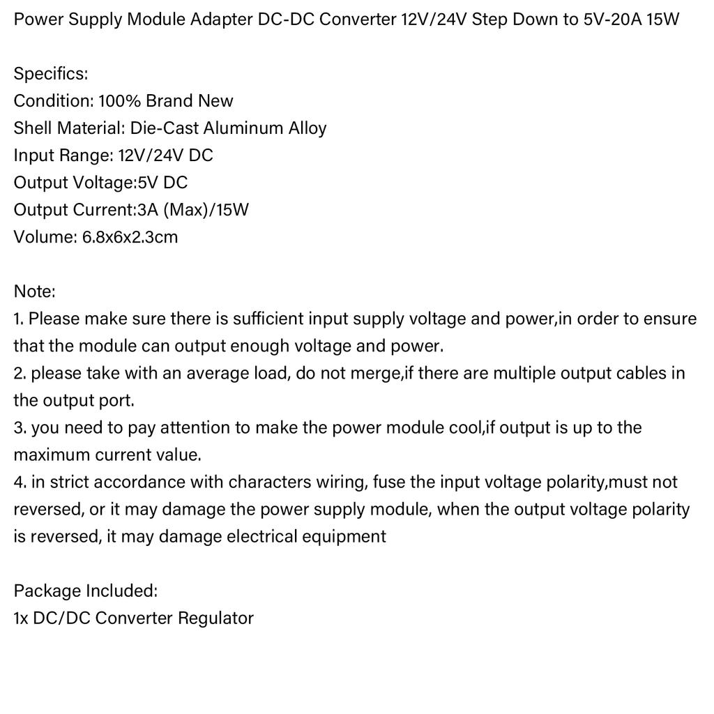 Areyourshop WaterProof 12V/24V To 5V 3A 15W Step Down DC/DC Power Converter Regulator